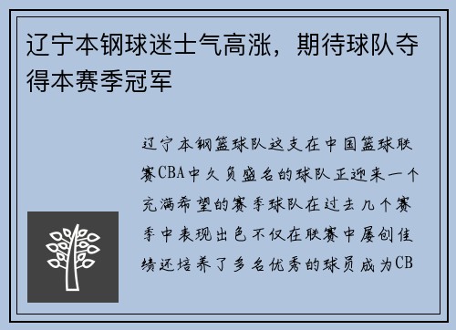 辽宁本钢球迷士气高涨，期待球队夺得本赛季冠军